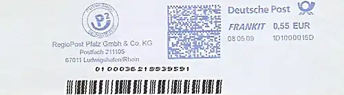Freistempel 1D1000015D Ludwigshafen / Rhein - RegioPost Pfalz (#1037)