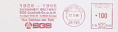 Freistempel F24 2241 Bremen - SGS Controll-Co.m.b.H. - 1920 - 1995 Sicherheit Weltweit - Das Zeichen der Zeit: SGS (#1150)