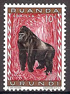 Briefmarke Ruanda-Urundi Mi.Nr. 161 A ** Geschützte Tiere 1959 - Motiv: Gorilla (Gorilla gorilla) (#10004)