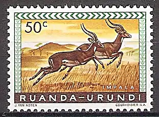 Briefmarke Ruanda-Urundi Mi.Nr. 164 A ** Geschützte Tiere 1959 - Motiv: Impala (Aepyceros melampus) (#10009)