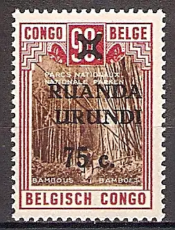Briefmarke Ruanda-Urundi Mi.Nr. 75 ** Freimarke 1942 - Belgisch-Kongo MiNr. 174 (Nationalparks) mit Aufdruck RUANDA / URUNDI und neuem Wert (#10015)