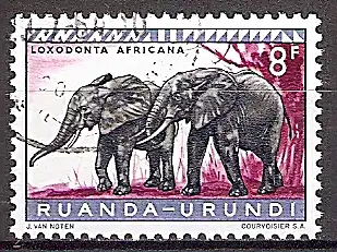 Briefmarke Ruanda-Urundi Mi.Nr. 171 A o Geschützte Tiere 1959 - Motiv: Afrikanischer Elefant (Loxodonta africana) (#10016)