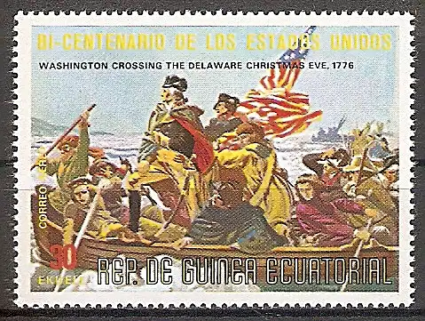 Briefmarke Äquatorial Guinea Mi.Nr. 567 ** 200 Jahre Unabhängigkeit der USA 1975 Motiv: Washington überquert den Delaware am Heiligabend 1776 (#10031)