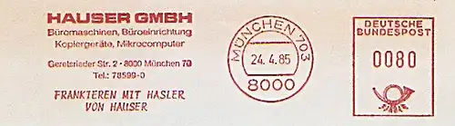 Freistempel München - HAUSER GMBH - Büromaschinen, Büroeinrichtung, Kopiergeräte, Mikrocomputer - Frankieren mit Hasler von Hauser (#1216)