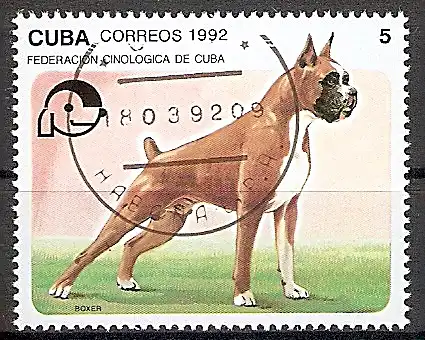 Briefmarke Cuba Mi.Nr. 3558 o Symposium der Kynologen-Föderation 1992 Motiv: Hunde - Boxer (#10039)