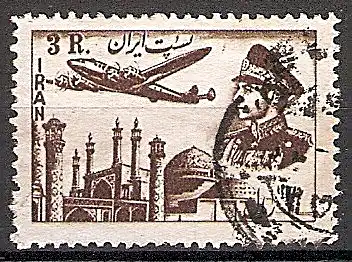 Briefmarke Iran Mi.Nr. 870 o Flugpostmarken 1953 Motiv: Flugzeug über Sehenswürdigkeiten, Mohammad Reza Schah Pahlavi (#10040)