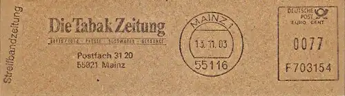 Freistempel F703154 Mainz - Die Tabak Zeitung (Streifbandzeitung) (#1266)