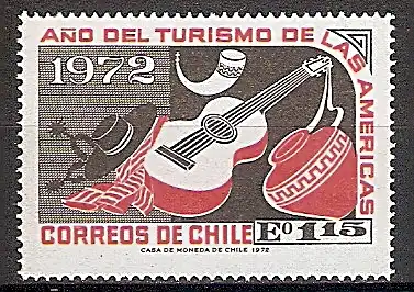 Briefmarke Chile Mi.Nr. 784 ** Jahr des amerikanischen Tourismus 1972 Motiv: Sombrero, Sporen, Kuhhorn, Gitarre, Tonkrug (#10063)