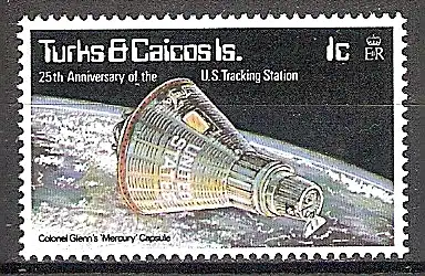 Briefmarke Turks und Caicos Inseln Mi.Nr. 367 ** 25 Jahre Weltraumbeobachtungsstation auf Grand Turk 1977 Motiv: Weltraum - Mercury-Kapsel (#10064)