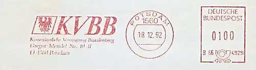 Freistempel B66 4929 Potsdam - KVBB Kassenärztliche Vereinigung Brandenburg (Abb. Wappen) (#1304)