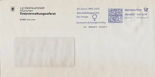 Freistempel 1D100010F3 München - Landeshauptstadt München - Kreisverwaltungsreferat - 30 Jahre 1985-2015 Gleichstellungsstelle für Frauen www.muenchen.de/frauengleichstellung (#AFS18)