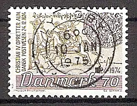 Briefmarke Dänemark Mi.Nr. 577 o 350 Jahre Dänische Post 1974 Motiv: Post - Postbote von 1624, Postreiter von 1780 (#10092)