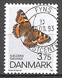 Briefmarke Dänemark Mi.Nr. 1048 o Schmetterlinge 1993 Motiv: Schmetterlinge - Kleiner Fuchs (Aglais urticae) (#10099)