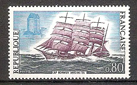 Briefmarke Frankreich Mi.Nr. 1745 ** Kap-Hoorn-Segler 1971 Motiv: Schiffe - Viermastbark Antoinette (#10115)
