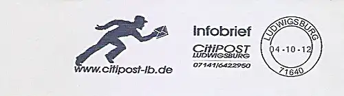 Freistempel Ludwigsburg - CitiPOST Ludwigsburg - www.citipost-lb.de (Abb. Postzusteller mit Brief) (#1422)