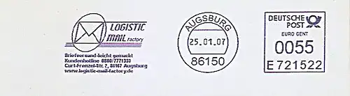 Freistempel E721522 Augsburg - LOGISTIC MAIL factory - Briefversand leicht gemacht - www.logistic-mail-factory.de (Abb. Briefumschlag) (#1468)