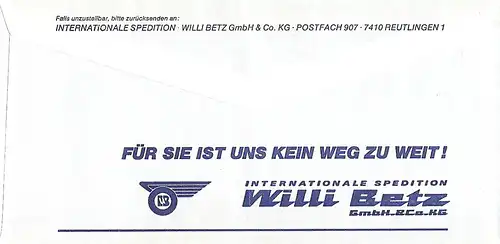 Freistempel B66 3660 Reutlingen - Willi Betz - Internationale Spedition (#AFS26)