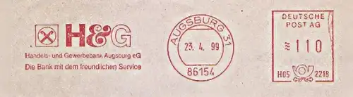 Freistempel H05 2218 Augsburg - H&G Handels- und Gewerbebank Augsburg eG - Die Bank mit dem freundlichen Service (#1502)