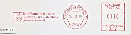 Freistempel F70 1562 Ludwigshafen am Rhein - Klinikum der Stadt Ludwigshafen am Rhein (Abb. Wappen) (#1535)