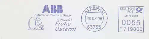 Freistempel F719800 Alzenau - ABB Automation Products GmbH wünscht Frohe Ostern ! (Abb. Osterhase schläft an Osterei) (#296)