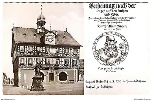 Ansichtskarte Deutschland -  Bayern - Staffelstein - Rathaus / Titelblatt des Original-Rechenbuches von Adam Riese (1365)