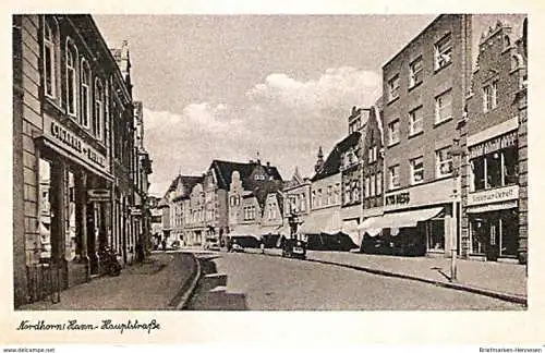 Ansichtskarte Deutschland - Niedersachsen - Nordhorn - Hauptstraße mit Möbelhaus Ekelhoff, OTTO MESS, Cigarren Berning (1308)