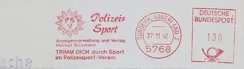 Freistempel Sundern, Sauerland - Polizei Sport - Anzeigenverwaltung und Verlag Helmut Sickmann - TRIMM DICH durch Sport im Polizeisport-Verein (Abb. Polizeistern) (#727)