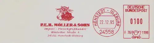 Freistempel F76 1199 Henstedt - Ulzburg - P.E.H. MÖLLER & SOHN - Import - Fleischgroßhandel (Abb. Rinderkopf) (#731)
