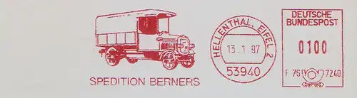 Freistempel F76 7240 Hellenthal, Eifel - SPEDITION BERNERS (Abb. Oldtimer LKW / Möbelwagen) (#761)