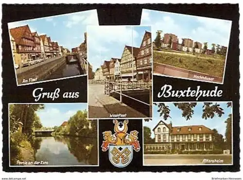 Ansichtskarte Deutschland - Niedersachsen - Buxtehude - Am Fleet, Westfleet, Hochhäuser, Partie an der Este, Altersheim (342)