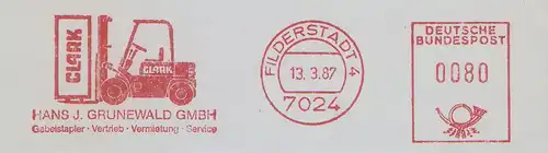 Freistempel Filderstadt - Hans J. Grunewald GmbH - Gabelstapler Vertrieb Vermietung Service - CLARK (Abb. CLARK Gabelstapler) (#831)