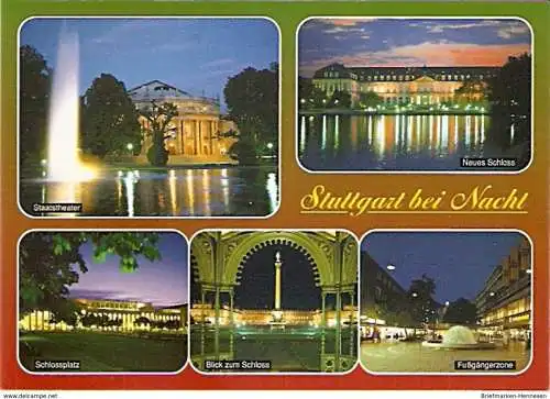 Ansichtskarte Deutschland - Baden-Württemberg - Stuttgart - Stuttgart bei Nacht - Mehrbildkarte (1319)