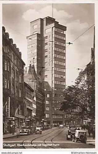 Ansichtskarte Deutschland - Baden-Württemberg - Stuttgart - Eberhardstraße mit Tagblatt-Turm von 1939 (167)