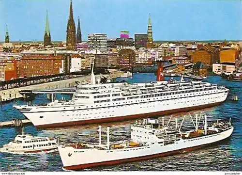 Ansichtskarte Deutschland - Hamburg - Große Schiffe im Hamburger Hafen (446)