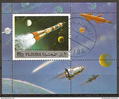 Briefmarke Fujeira Mi.Nr. Block 102 A o Erforschung des Weltraums 1972 Motiv: Weltraum - Wostok (2015953)