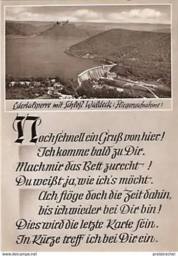 Ansichtskarte Deutschland - Hessen - Waldeck - Gedichtkarte mit  Edertalsperre mit Schloß Waldeck (268)