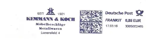 Freistempel 3D05002465 Velbert - KEMMANN & KOCH - Möbelbeschläge Metallwaren - Seit 1921 (#1177)