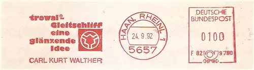Freistempel F82 9780 Haan, Rheinl - CARL KURT WALTHER - trowal Gleitschliff eine glänzende Idee (#1371)