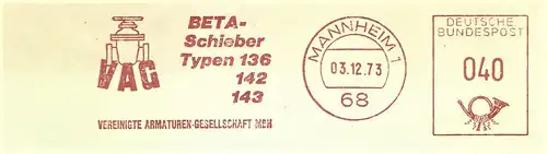 Freistempel Mannheim - VAG - Vereinigte Armaturen Gesellschaft mbH - BETA-Schieber Typen 136 142 143 (Abb. Armatur) (#1373)