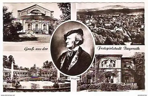 Ansichtskarte Deutschland - Bayern - Bayreuth - Gruß aus der Festspielstadt - Mehrbildkarte Richard Wagner (1113)