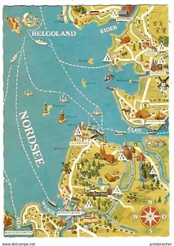 Ansichtskarte Deutschland - Niedersachsen - Die Nordsee zwischen Eider und Jade - Verlaufskarte (280)