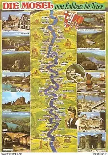 Ansichtskarte Deutschland - Rheinland-Pfalz - Die Mosel von Koblenz bis Trier / Verlaufskarte (368)