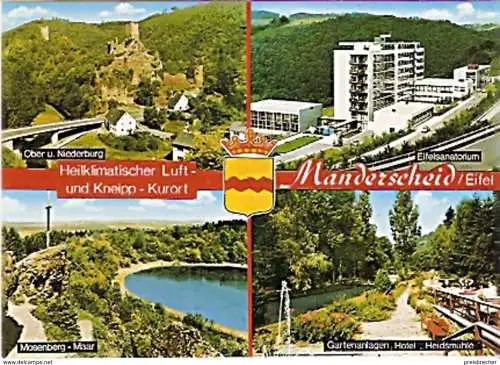 Ansichtskarte Deutschland - Rheinland-Pfalz - Manderscheid - Ober- und Niederburg, Eifelsanatorium, Mosenberg-Maar, Gartenanlagen, Hotel, Heidsmühle (310)