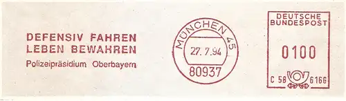 Freistempel C58 616G München - Polizeipräsidium Oberbayern - Defensiv fahren / Leben bewahren (#1584)