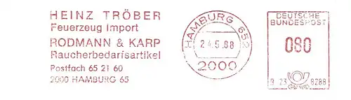 Freistempel B23 8288 Hamburg - HEINZ TRÖBER Feuerzeug Import - RODMANN & KARP Raucherbedarfsartikel (#1588)