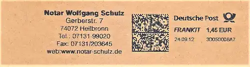 Freistempel 3D050008A7 Heilbronn - Notar Wolfgang Schulz (#1597)