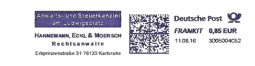 Freistempel 3D05004C52 Karlsruhe - Rechtsanwälte Hannemann, Eckl & Moersch / Anwalts- und Steuerkanzlei am Ludwigsplatz (#1628)