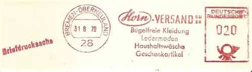 Freistempel Bremen-Oberneuland - Horn Versand GmbH / Bügelfreie Kleidung Ledermoden Haushaltswäsche Geschenkartikel (#1655)