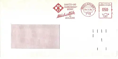 Freistempel Mühlacker - Michallik KG Mühlacker - Sanitäts- und Krankenhaus-Bedarf / Rückseite: Vitamin C Tabletten Werbung (#AFS33)