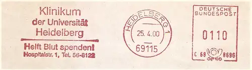 Freistempel C68 869G Heidelberg - Klinikum der Universität Heidelberg - Helft Blut spenden! (#1717)